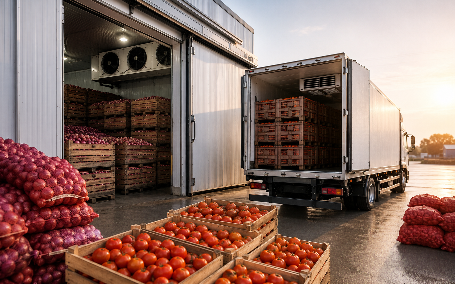 Infographic showing post-harvest loss causes for onion and tomato cold storage in India due to poor cold chain logistics